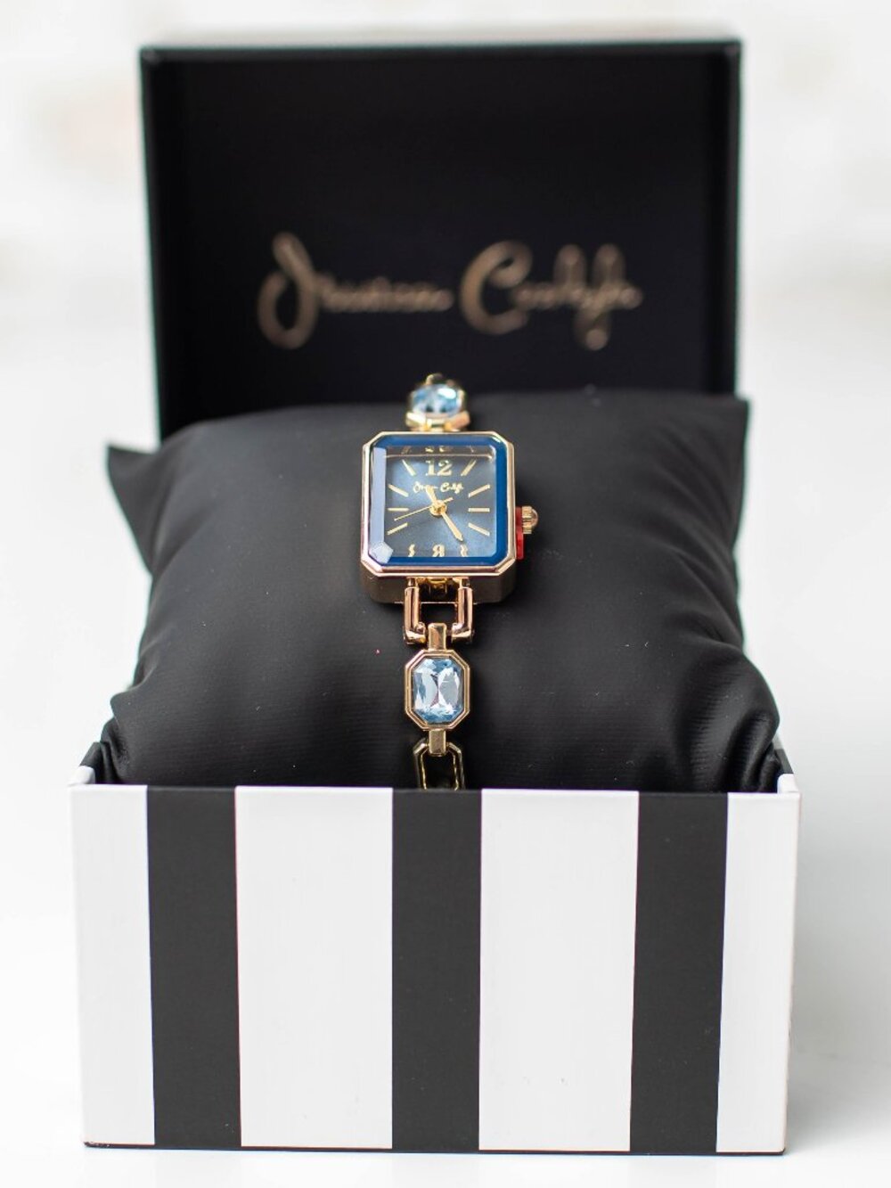 Jessica Carlyle Blue Dial Gold Tone Crystal Bracelet Watch New Needs Battery